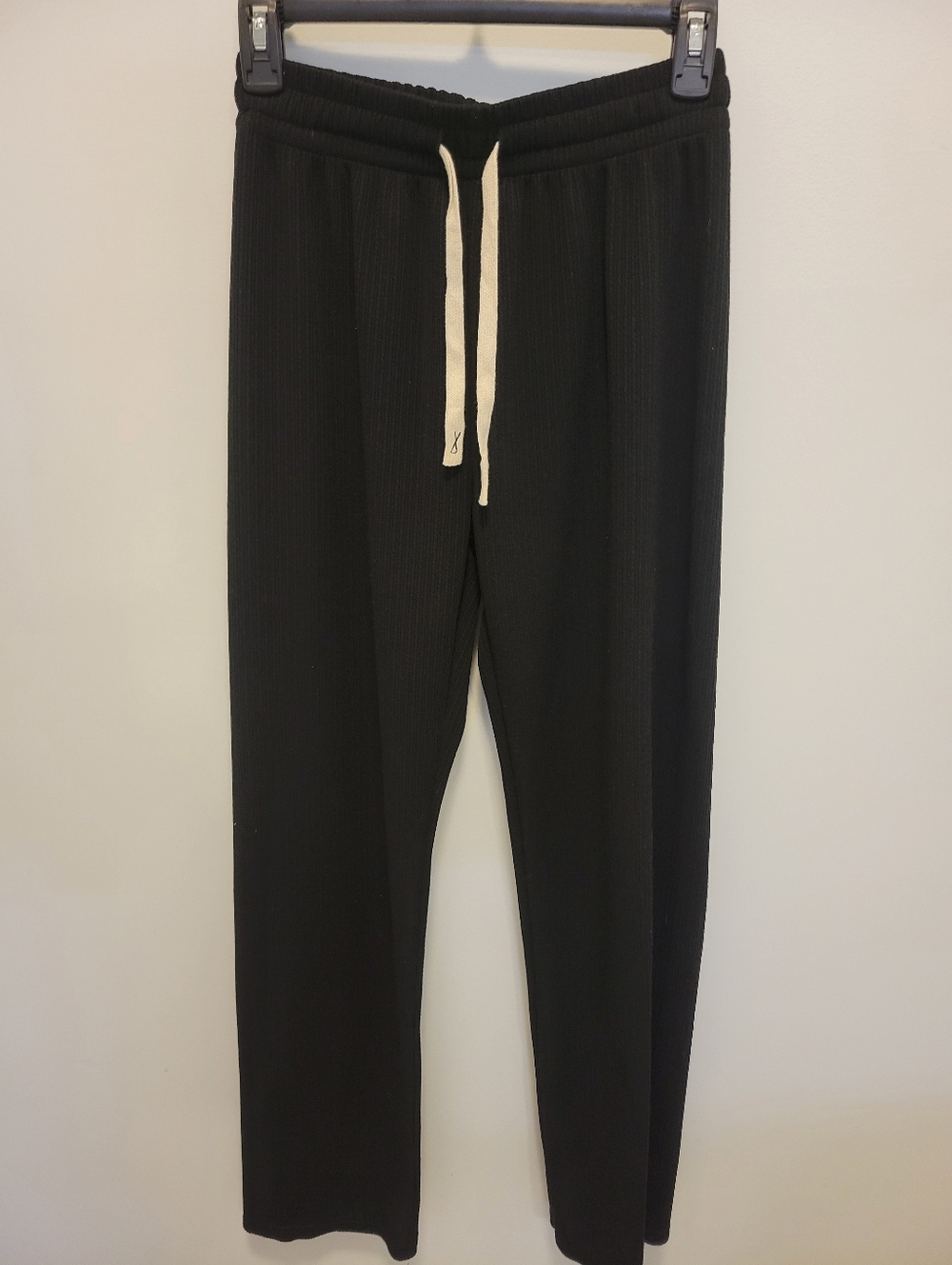 shosho Womens Black Ribbed Drawstring Pants